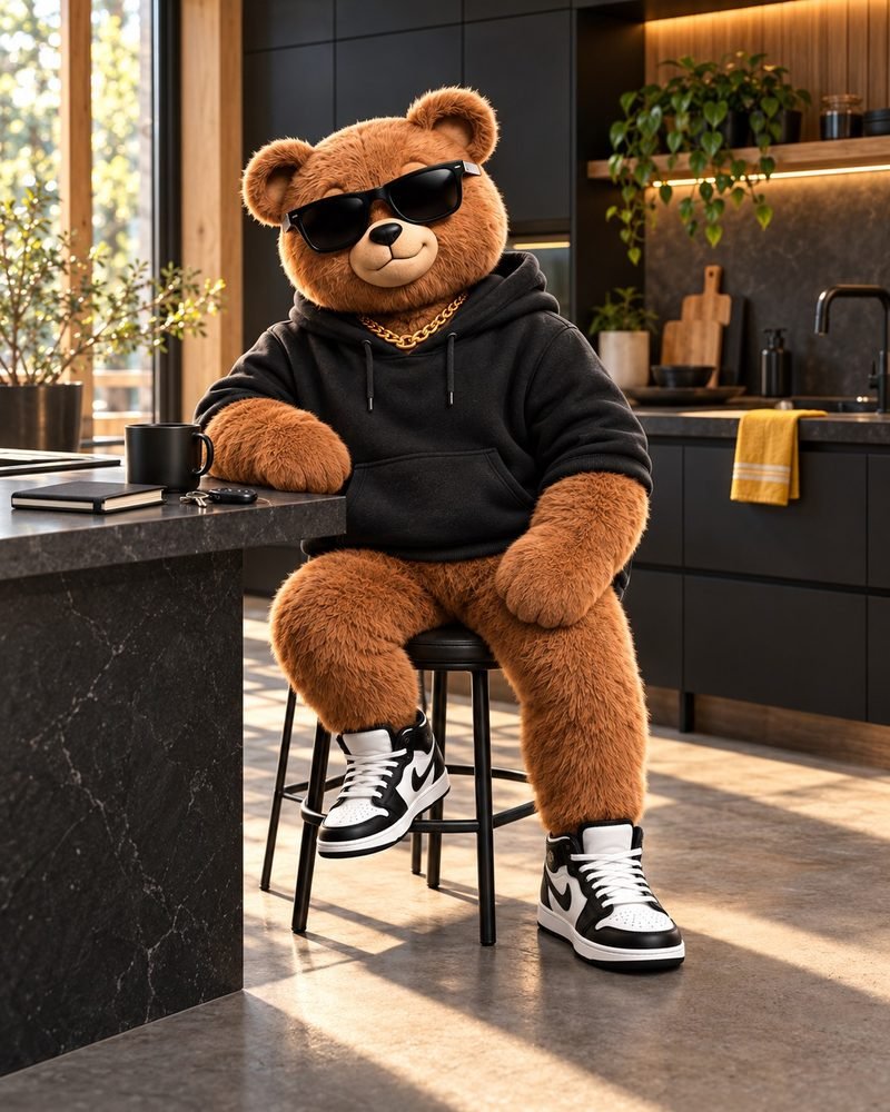 Teddy le matin dans la cuisine